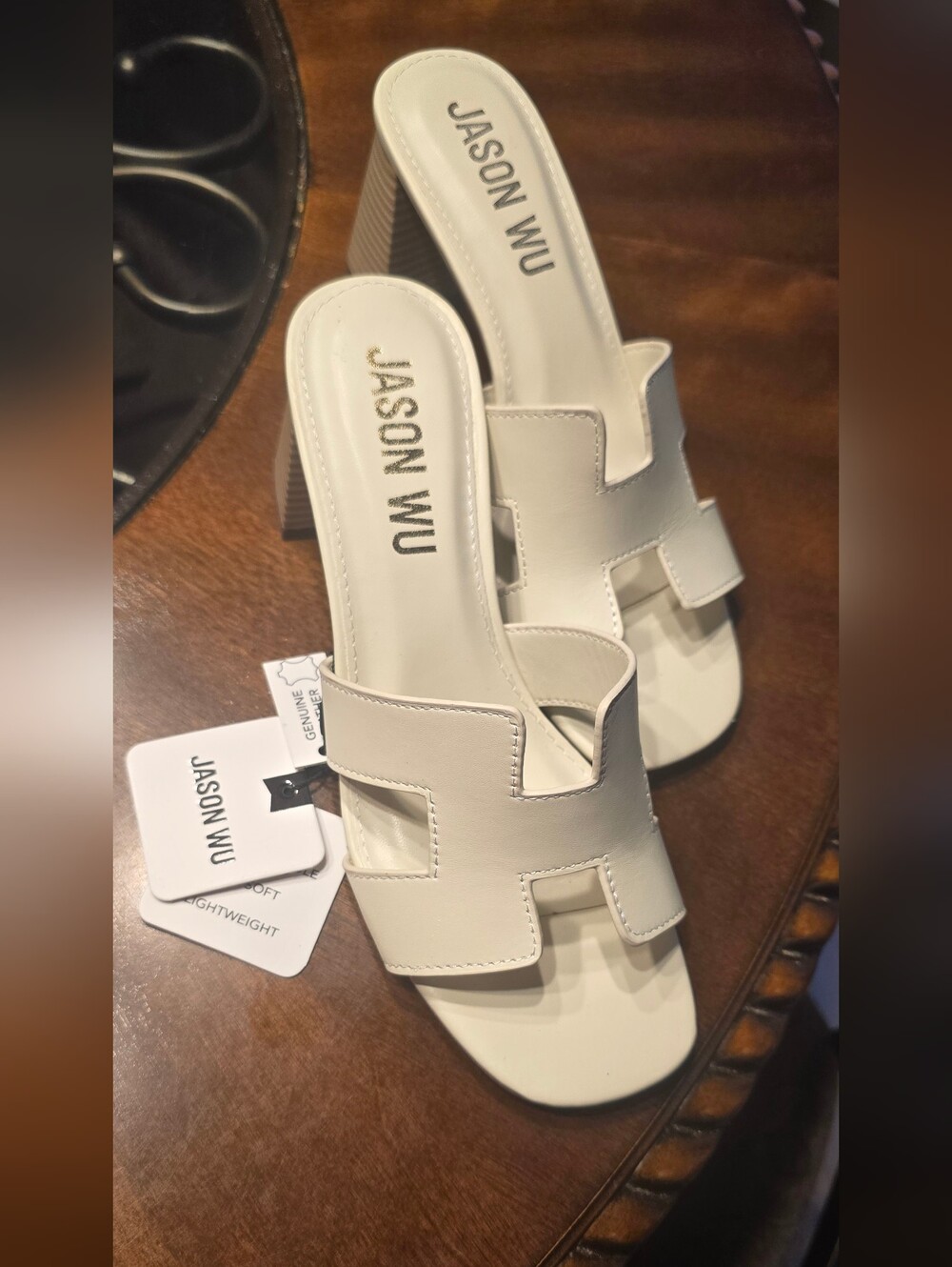 Jason Wu Cream Leather H‑Cut Slide Mules, NWT Women's Sz 7.5 - Picture 1 of 6